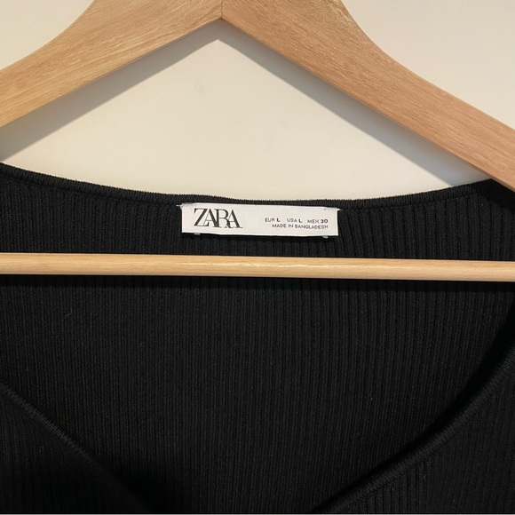 Zara Black Sweetheart Neckline Ribbed Knit Top Cardigan Sweater Size L - Picture 7 of 8